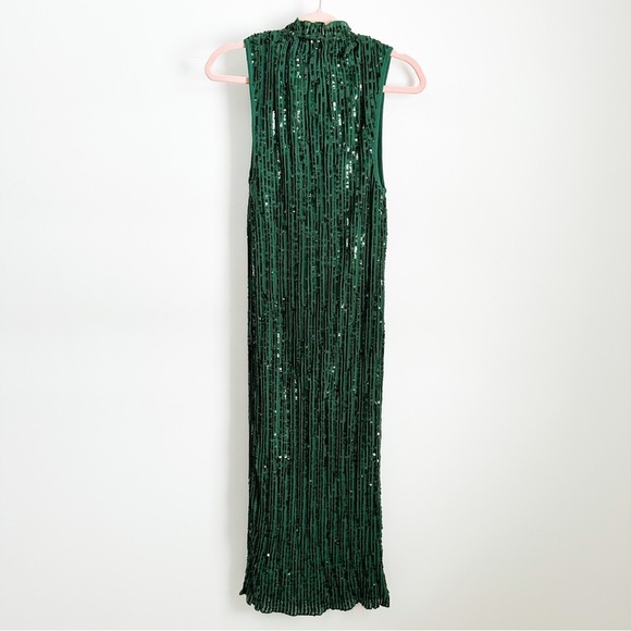 ASOS DESIGN high neck embellished midi dress in plisse sequin forest green sz 6 - Picture 8 of 10